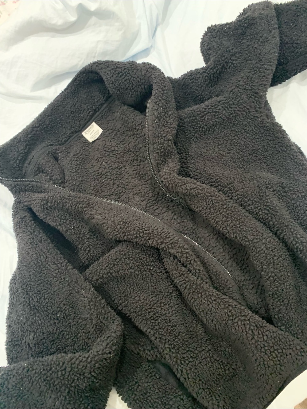 PINK Victoria's Secret Black Teddy Sherpa Zip Hoodie